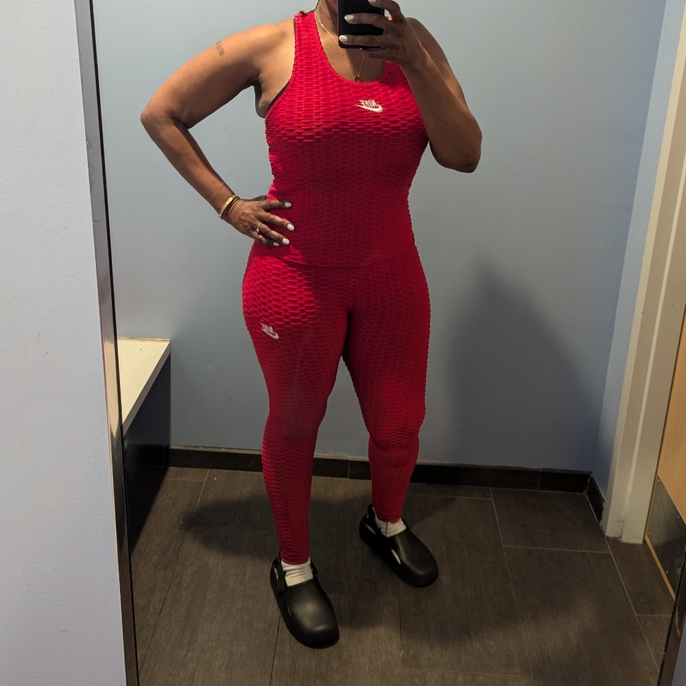 Nike Women's Red Textured Jumpsuit